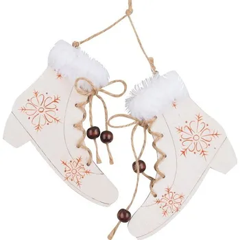 Vánoční dekorace ANDĚL Dřevěné zimní boty na zavěšení 12 cm, červeno-bílé