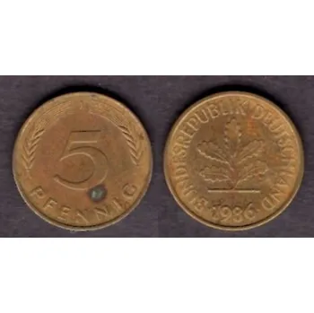 NĚMECKO. 5 Pfennig 1986/J.