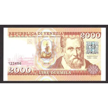 Sběratelství Republica di Venezia. 2.000 lire 2019. Série 123456.