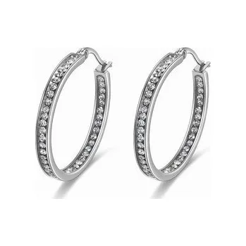 Náušnice Prosperk Náušnice ocelové kruhy s kamínky 3cm S4849