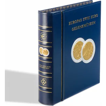 Obal pro sběratelský předmět Leuchtturm Album OPTIMA "European 2€ commermomative coins", na mince, část 1, s kazetou, modrá