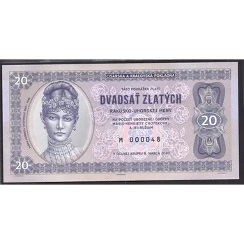 Cisárska a královská pokladňa. 20 zlatých 2020. Série H. Na počesť urodzenej grófky Márie-Henrietty Chotekovej.