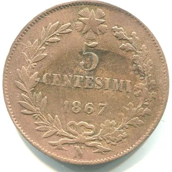ITÁLIE. 5 centesimi 1867/N.