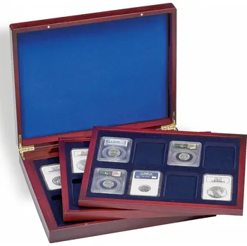 Obal pro sběratelský předmět Leuchtturm Kazeta VOLTERRA TRIO DE LUXE, na 24 kapslí EVERSLAB/QUICKSLAB, mahagonové dřevo