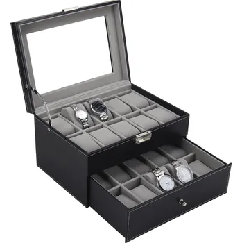 Obal pro sběratelský předmět Schulz Dvoupatrová uzamykatelná kazeta na 20 náramkových hodinek - černá koženka