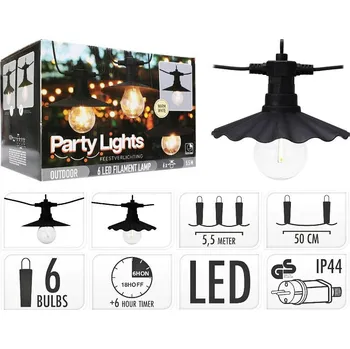 Venkovní osvětlení PROGARDEN Světelný řetěz žárovky LED PARTY 6 ks 5,5m KO-AF5300230