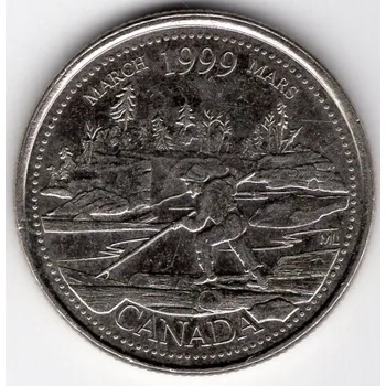 Sběratelství KANADA. 25 cents 1999. March. KM-344.