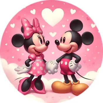 Koberec Disney Kruhový koberec růžový ⌀120cm - Mickey a Minnie mouse