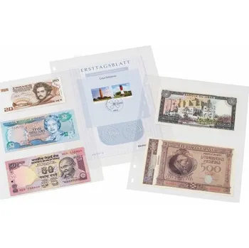 Obal pro sběratelský předmět Leuchtturm Listy OPTIMA EASY, se 2 poli na bankovky, z PP, průhledné - 50 kusů v balení