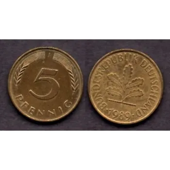 NĚMECKO. 5 Pfennig 1989/J.