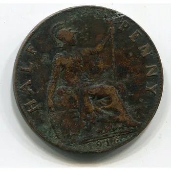 VELKÁ BRITÁNIE. 1/2 penny 1916. KM-809