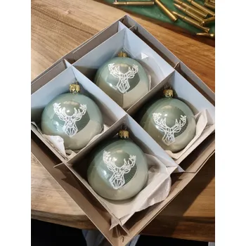 Vánoční dekorace Vánoční koule TETRAO metalická zelená - jelen 8 cm, 4ks