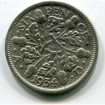VELKÁ BRITÁNIE. 6 pence 1934. Ag.