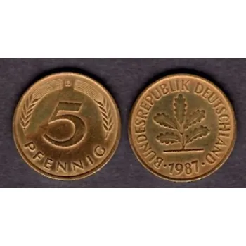 NĚMECKO. 5 Pfennig 1987/D.