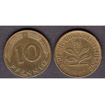 NĚMECKO. 10 pfennig 1986/F.