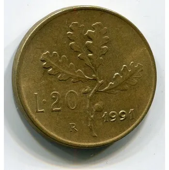 ITÁLIE. 20 lire 1991.