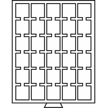 Sběratelství Leuchtturm Box se 30 čtvercovými poli o rozměru 38×38 mm, kouřová barva, s černou výstelkou