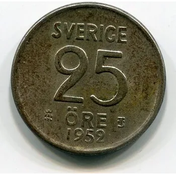 ŠVÉDSKO. 25 öre 1952. Ag.