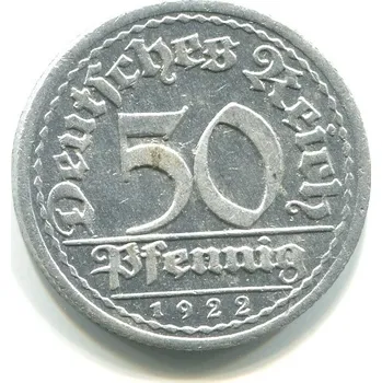 NĚMECKO. 50 Pfennig 1922/E. KM-27