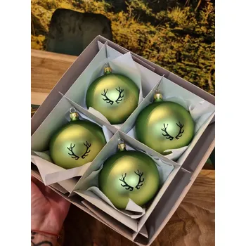 Vánoční dekorace Vánoční koule TETRAO bledá zelená-parohy 10 cm, 4ks