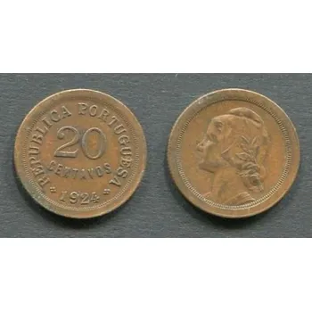 PORTUGALSKO. 20 centavos 1924. KM-574