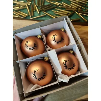 Vánoční dekorace Vánoční koule TETRAO matná koňaková - parohy 8 cm, 4ks