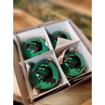 Vánoční koule TETRAO zelená lesklá - zvířátka 8 cm, 4ks