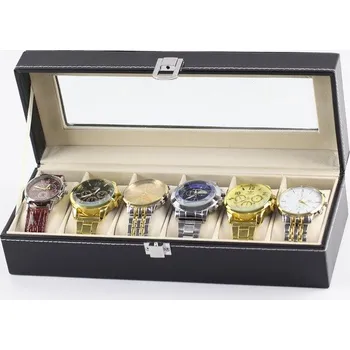 Obal pro sběratelský předmět Schulz Kazeta na 6 náramkových hodinek - černá koženka