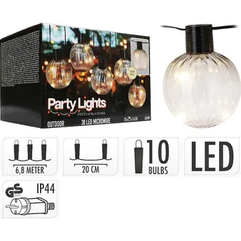 Venkovní osvětlení PROGARDEN Světelný řetěz žárovky LED PARTY 10 ks 6,8m KO-AF5300250