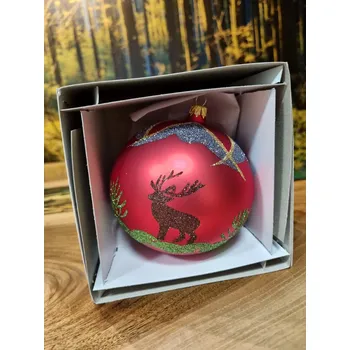Vánoční dekorace Vánoční koule TETRAO červená matná - jelen, 12 cm