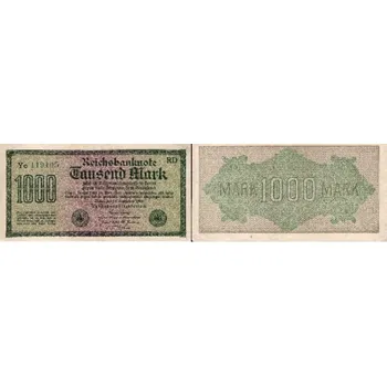 NĚMECKO. 1.000 Mark. Ro. 75m. 15. 9.1922. Firma RD, série Ye. VZ: mříže s 8.