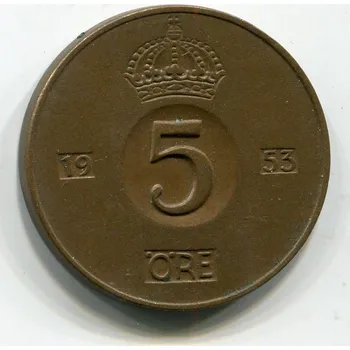 Sběratelství ŠVÉDSKO. 5 öre 1953.