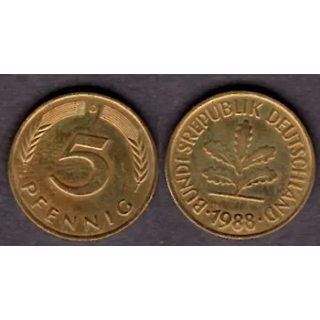 NĚMECKO. 5 Pfennig 1988/D.