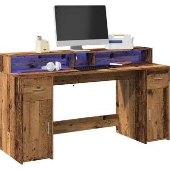 Psací stůl vidaXL Psací stůl s LED světly 160 x 55 x 91 cm kompozitní dřevo [3309431] Barva: Staré dřevo