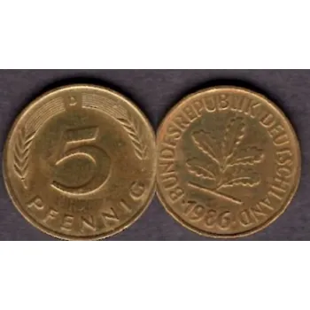 NĚMECKO. 5 Pfennig 1986/D.