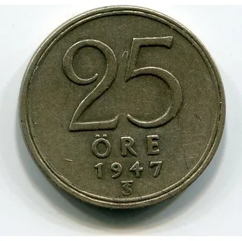 ŠVÉDSKO. 25 öre 1947/ts. Ag. KM-816