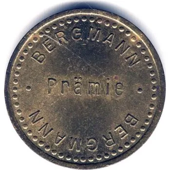 NĚMECKO. Dávkovací žeton do automatu. Bergmann Prämie.