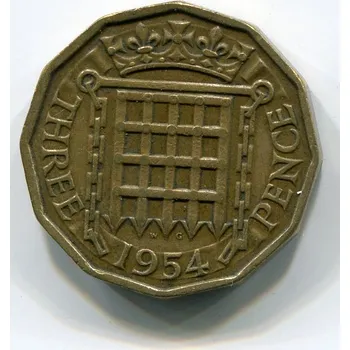 Sběratelství VELKÁ BRITÁNIE. 3 pence 1954.