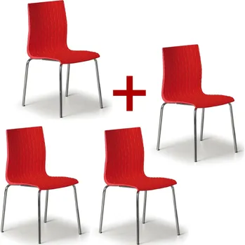 Plastová židle na kovových nohách MEZZO 3+1 ZDARMA, červená