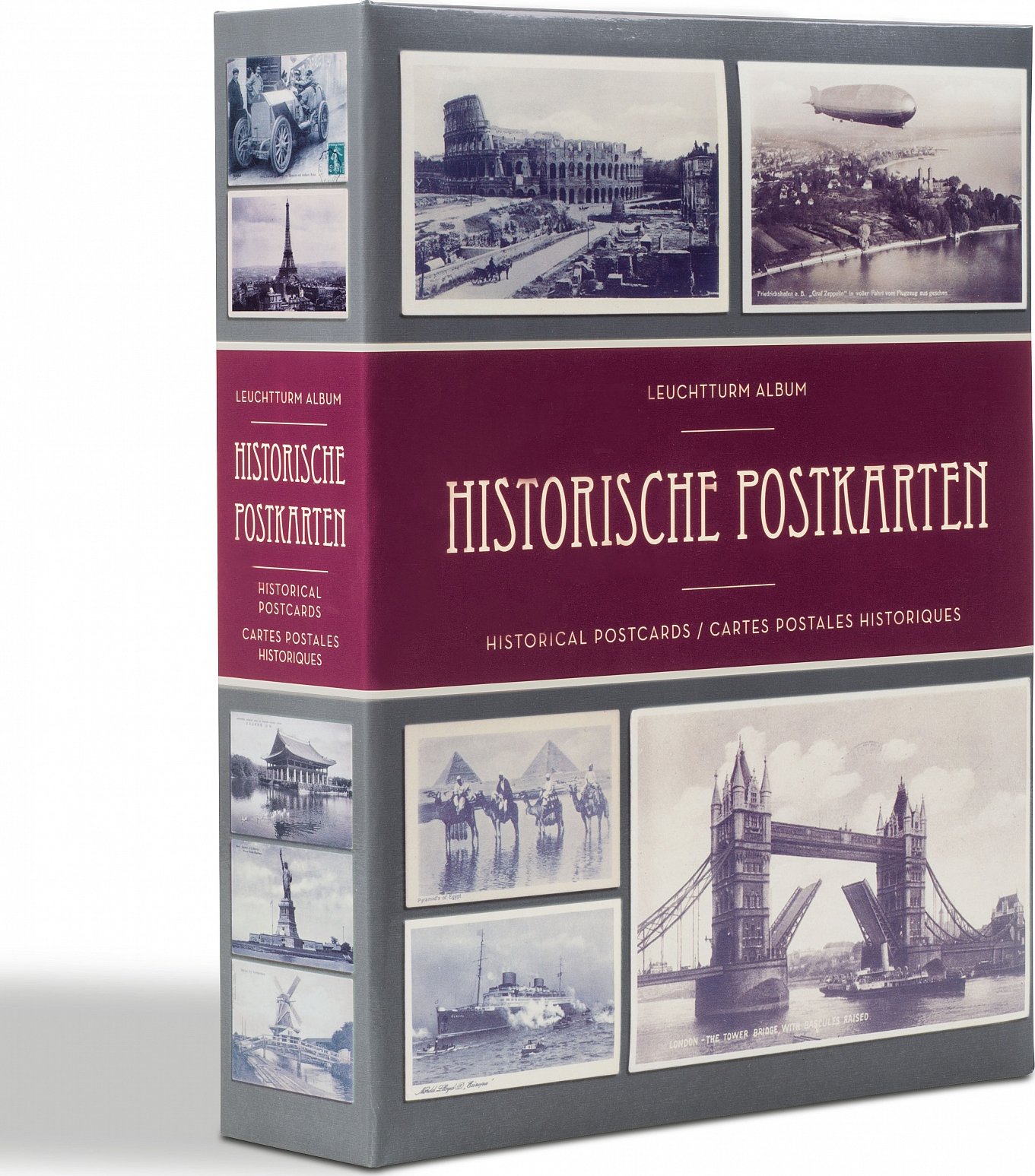 Leuchtturm Album s potiskem, na 200 historických pohlednic ve formátu až 145×95, s 50 vázanými kapesními listy