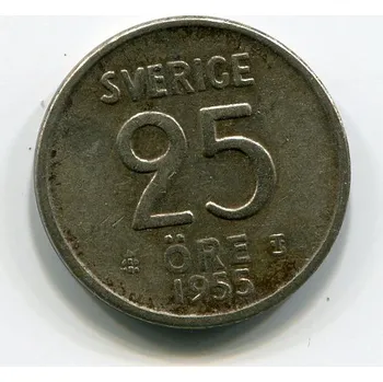 Sběratelství ŠVÉDSKO. 25 öre 1955. Ag.