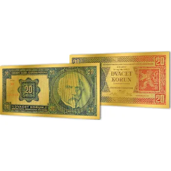 ČESKOSLOVENSKO. 20 korun 1926. Replika ve zlatě.