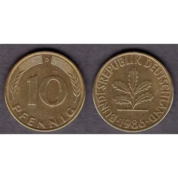 NĚMECKO. 10 pfennig 1986/D.