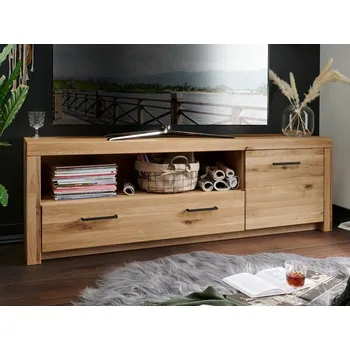 Televizní stolek Dubový televizní stolek II do obývacího pokoje LOMMA (černé úchyty)