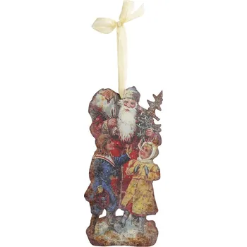 Vánoční dekorace Vánoční kovová závěsná dekorace Santa Vintage - 15*30 cm