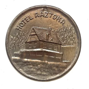 RÁZTOKA. Hotel. Štítek na hůl.