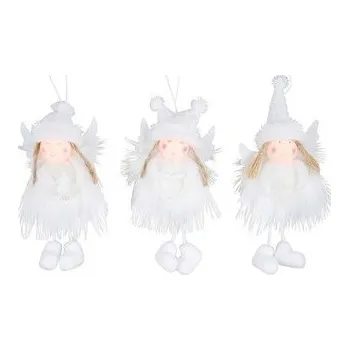 Vánoční dekorace Anděl na zavěšení bílý se střapatou sukýnkou 12cm
