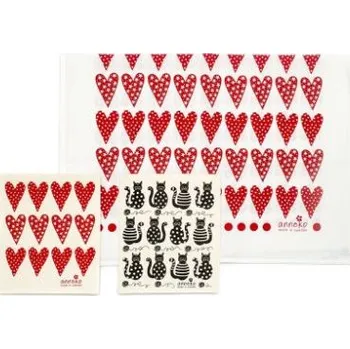 Utěrka Sada houbičky + utěrka - malá srdíčka