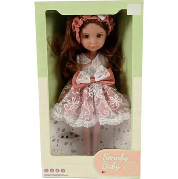 Panenka BRUNETKA PANENKA 34 CM REALISTICKÁ DÍVČÍ ŠATY S REALISTICKÝM OBLIČEJEM V RŮŽOVÝCH ŠATÁCH