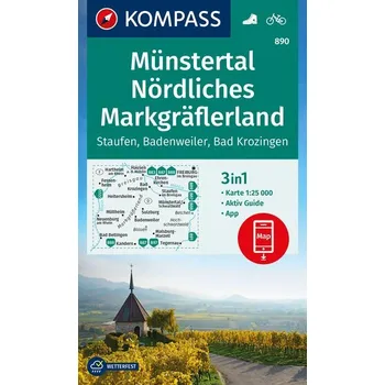 KOMPASS Wanderkarte 890 Münstertal, Nördliches Markgräflerland, Staufen, Badenweiler, Bad Krozingen 1:25.000